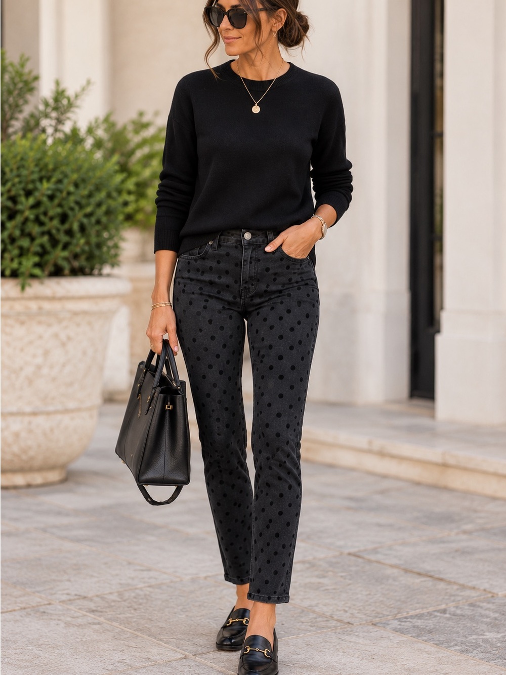 Seven7 Black Polka Dot Straight-Leg Jeans